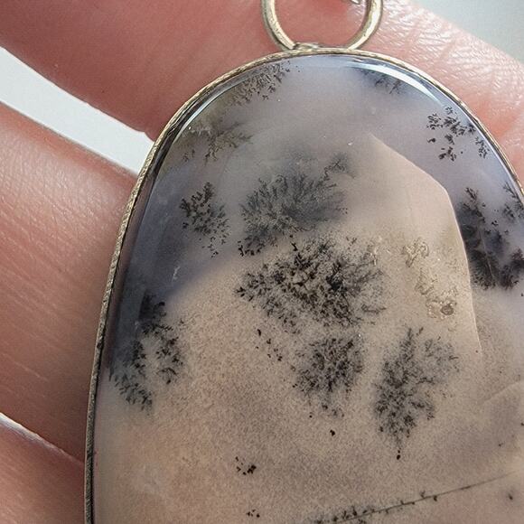 Necklace Pendant Dendritic Agate Handmade Jewelry in Sterling Silver Oval Design - Picture 8 of 10